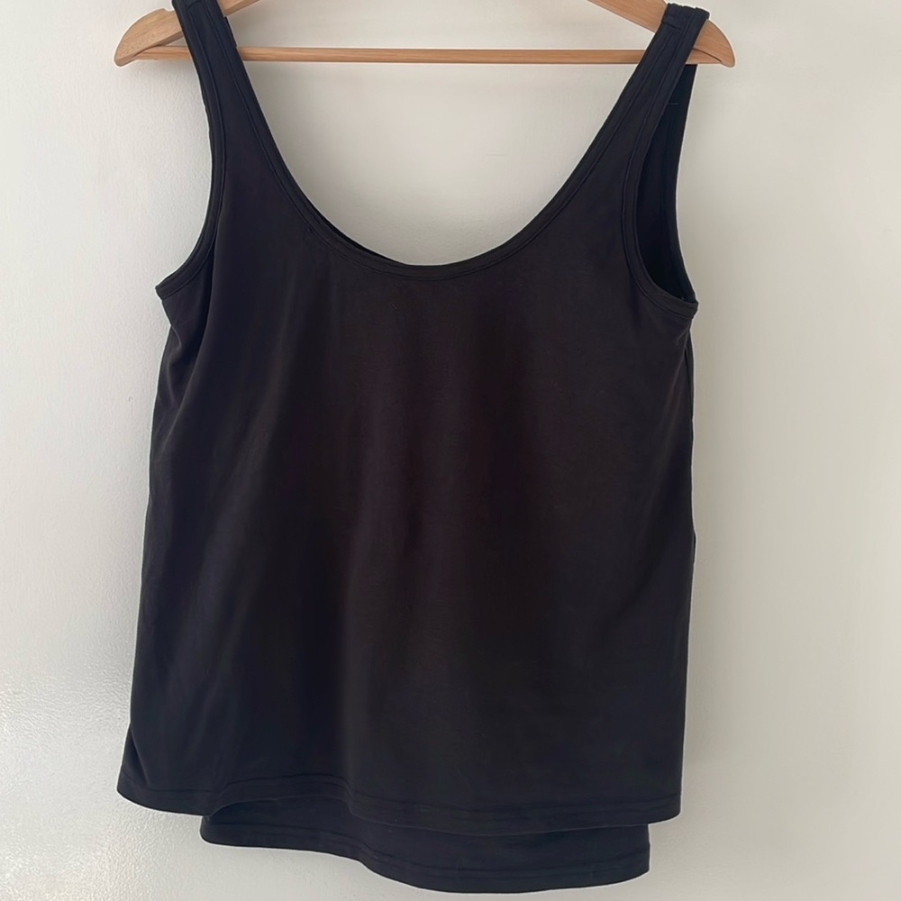 Stretchy double cami tank with shelf bra by Pact Organics